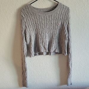 Gray Cable Knit Cropped Sweater